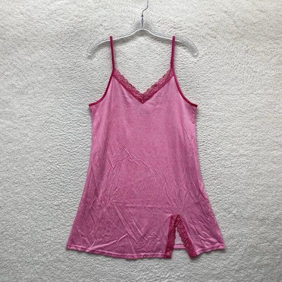 Lati Fashion Other - Slip Dress Chemise Lingerie L XL Large Lati Fashion Pink Polka Dot Lace Slit
